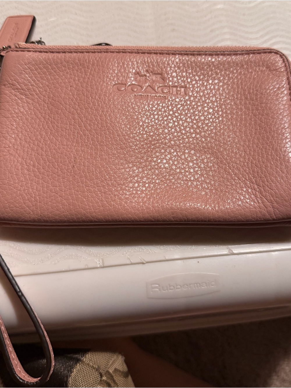 Coach Pebbled Leather Wristlet in Dusty Rose